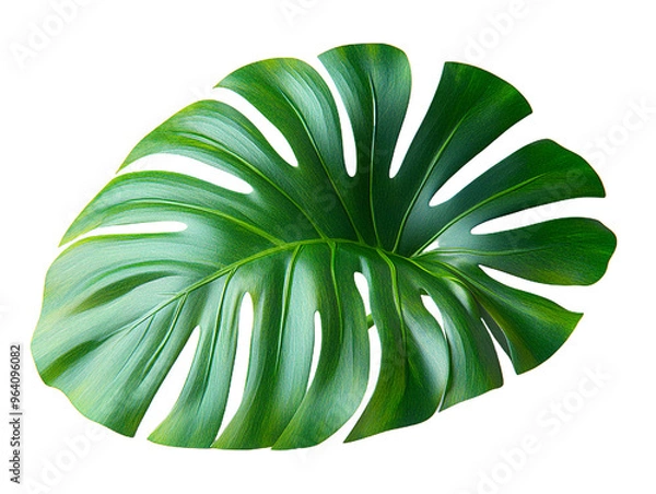 Obraz Tropical Monstera Leaf Isolated on Transparent Background: Perfect for Summery Designs