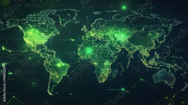 Fototapeta A global map highlighting countries adopting a hydrogen economy, green and futuristic visuals