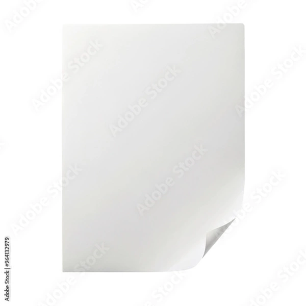 Fototapeta Curled edge white paper sheet on an isolated surface, perfect for mockups or creative presentations. Clean and minimalistic design with a curved corner. Isolated on transparent background, png.