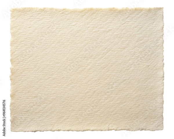 Fototapeta Textured cream handmade paper with a soft fiber finish and natural edges, ideal for artistic or craft projects with a vintage feel. Isolated on transparent background, png.