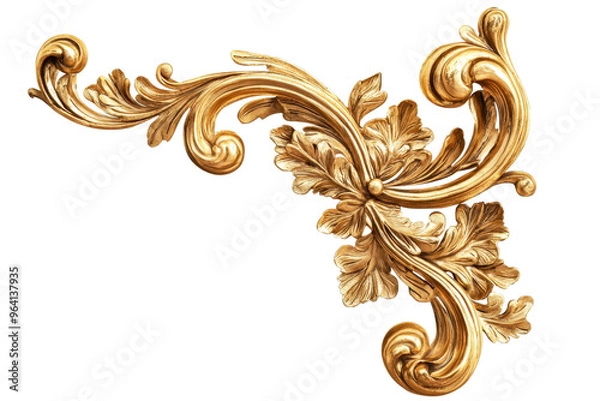 Fototapeta Elegant golden ornamental corner design with intricate details for decorating frames, invitations, or art projects.