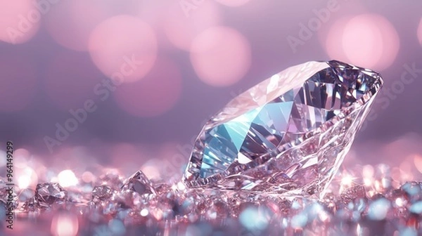 Fototapeta Sparkling Elegance - Close-up Macro Shot of Light-Reflecting Diamond Gemstone, Generative Ai