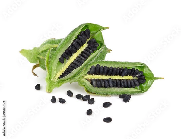 Fototapeta Black Sesame Seeds isolated on white background.