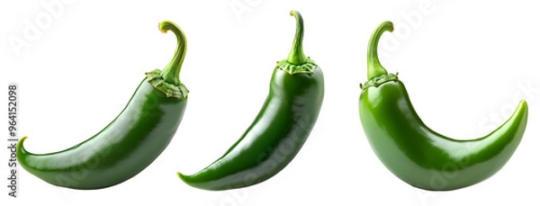 Fototapeta Fresh green jalapeno peppers isolated on white background for spicy vegetable and culinary ingredient concept, Cutout, Isolated on White Background