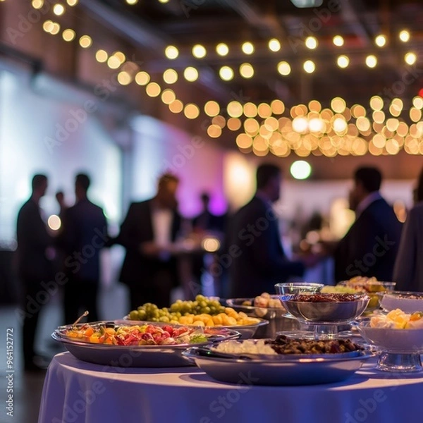 Obraz Food on a table at a corporate event with blurry background.