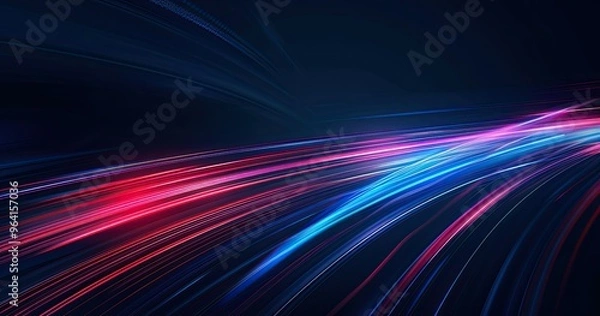 Fototapeta A dynamic abstract image featuring vibrant blue and pink light trails on a dark background, conveying energy and movement.
