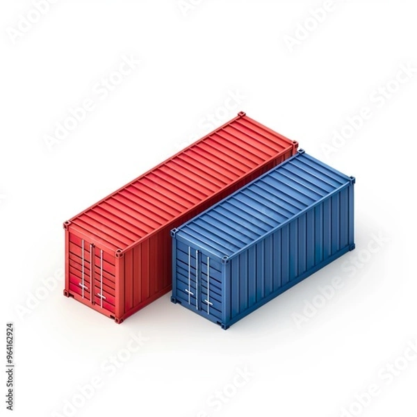 Fototapeta Shipping container icon white background, 3D Rendering, isometric