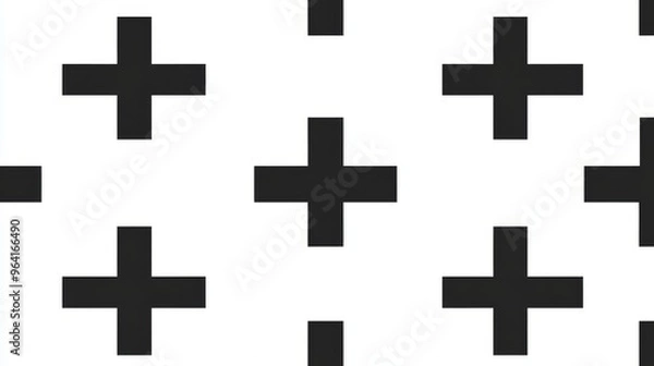 Obraz Abstract Plus Sign Pattern, Black and White, Seamless, Minimalist, Geometric, Pattern, Design