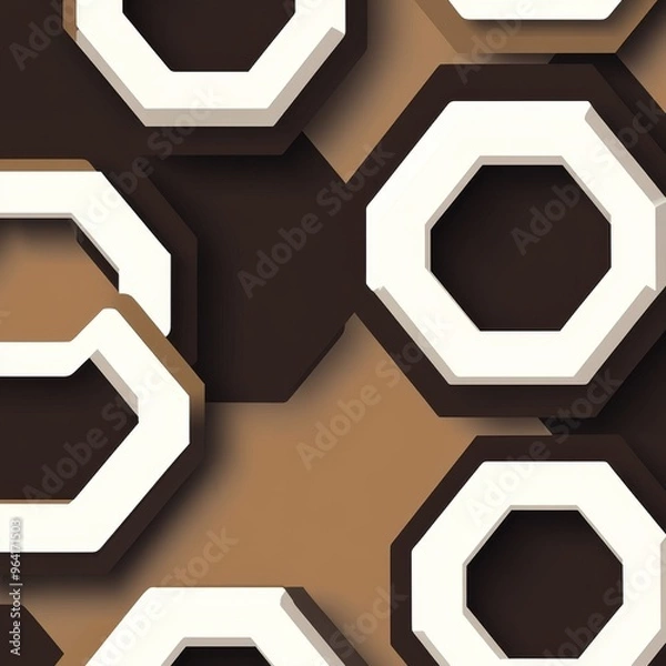 Fototapeta Geometric Octagon Abstract in Brown and White, Abstract, Geometry, Design