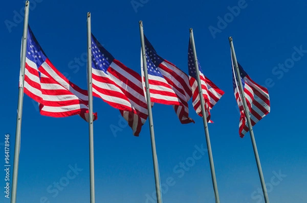 Obraz American Pride: Flags Waving Under the Sky