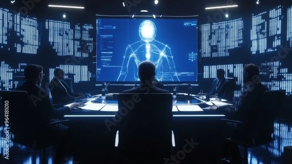 Obraz Futuristic Cybersecurity Command Center with AI Interface