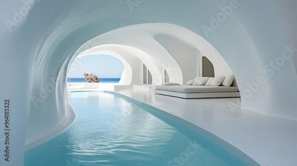 Fototapeta Luxury cave villa with pool and space for rest. Neural network ai generated art