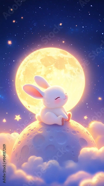 Fototapeta The rabbits are enjoying the moon at Mid-Autumn Festival
