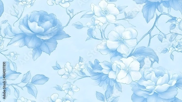 Obraz Elegant Floral Watercolor Background with Blooming Flowers and Botanical Patterns