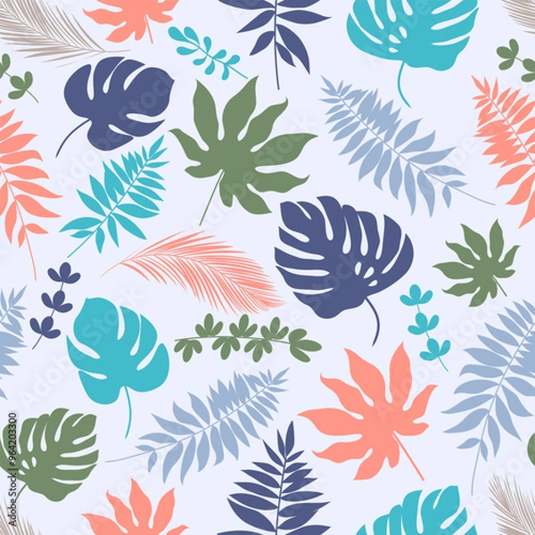 Obraz Tropical Foliage Jungle Pattern Philodendron Leaves Forest Vector 