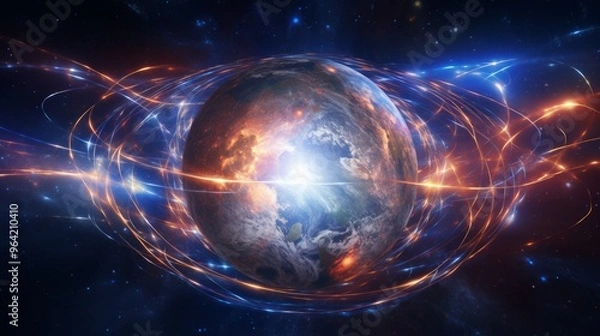 Fototapeta Magnetic lines of force surrounding Earth known as the magnetosphere. Neural network ai generated art