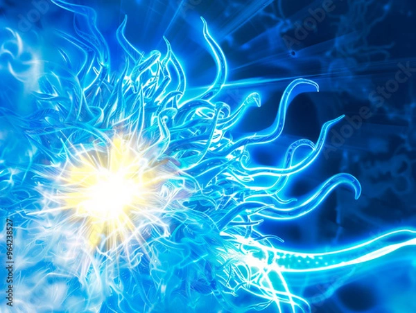 Fototapeta Solar magnetic storms visualization with augmented reality Transparent solar magnetic storms in studio drawing in blue colors