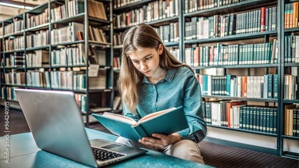 Obraz  girl studing in library.