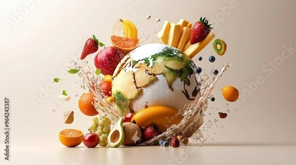 Fototapeta World food puzzle, different food items fitting together to form the globe