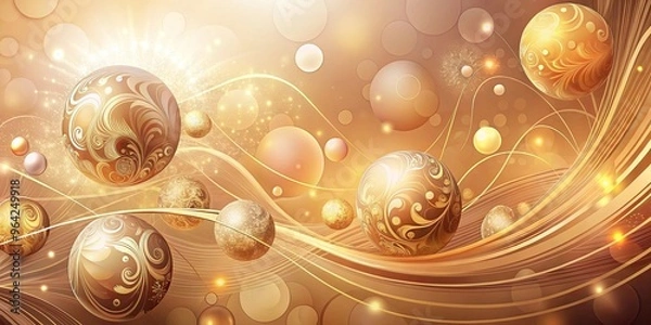 Fototapeta Serene wallpaper with warm muted tones, shimmering orbs, and swirling patterns