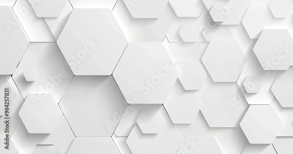 Fototapeta A modern abstract background featuring interconnected hexagons in a clean, white design, ideal for tech and graphic projects.