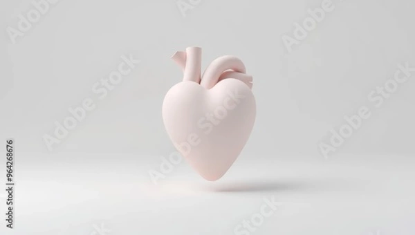Fototapeta Pink Anatomical Heart 3D Model on White Background