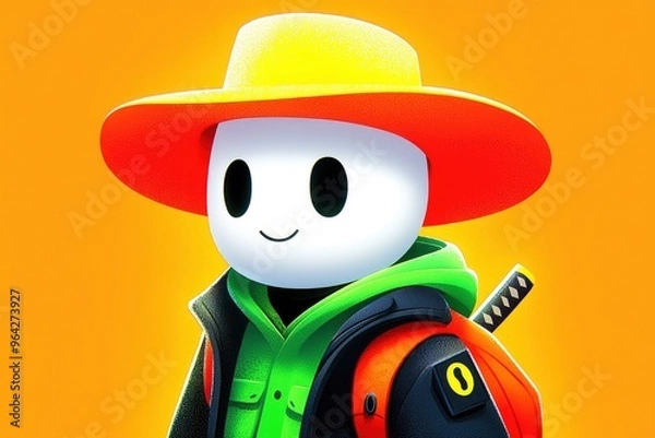 Fototapeta Cartoon Character in Hat with Backpack