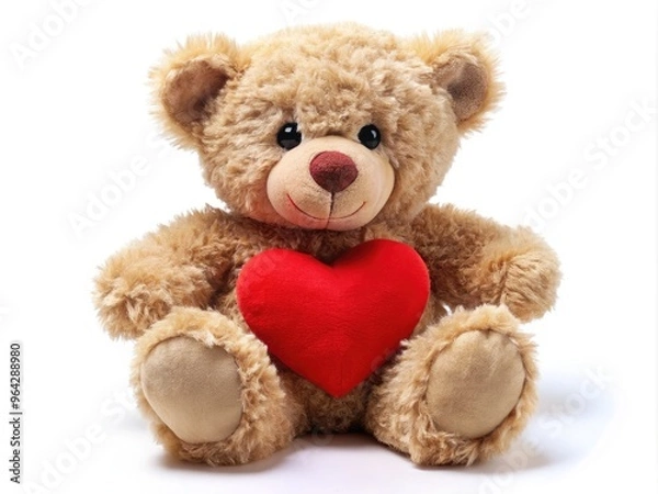 Fototapeta Soft And Fluffy Teddy Bear With A Heart-Shaped Tag, Perfect For Expressing Love And Affection On Valentine'S Day.