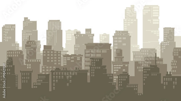 Fototapeta Horizontal illustration of cartoon big city.