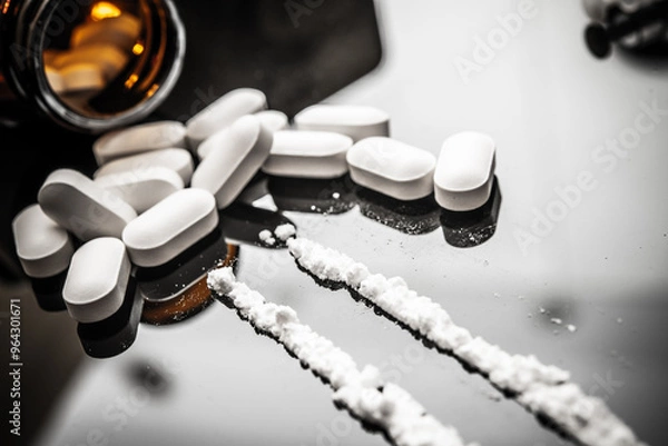 Fototapeta Fentanyl and Opioids: An Intense Exploration of Prescription Drug Abuse and Addiction Consequences, Highlighting Risks and Health Concerns Associated with Misuse of Painkillers