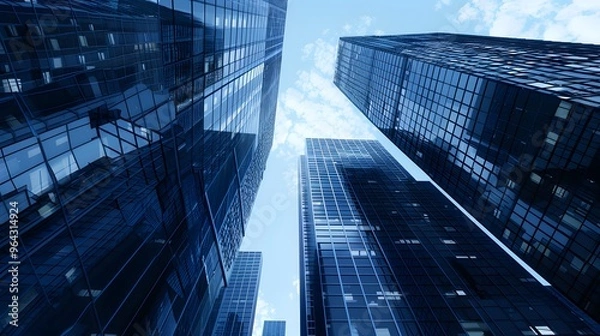 Fototapeta A Low Angle View of Skyscrapers Against a Blue Sky