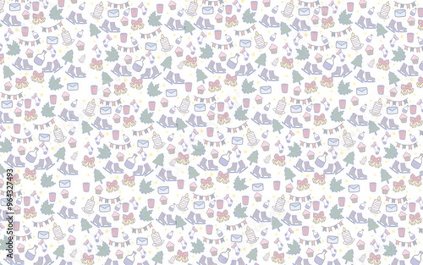 Fototapeta Christmast doodle seamless pattern 