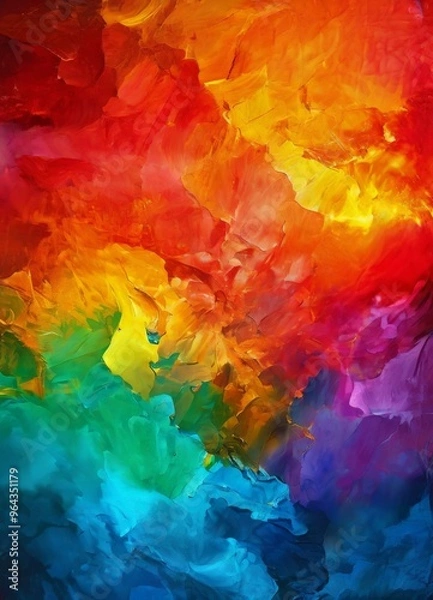 Fototapeta an abstract painting featuring a vibrant mix of colors, including red, orange, yellow, green, blue, and purple, creating a dynamic and energetic composition.