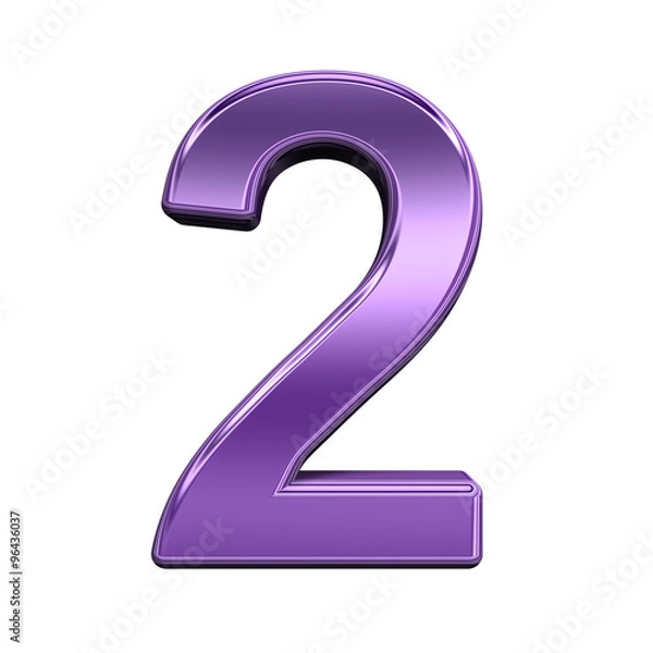 Fototapeta One digit from shiny purple alphabet set, isolated on white. Computer generated 3D photo rendering.