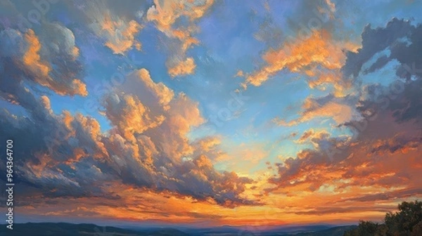 Obraz Clouds, sunset, fiery hues. Generative AI