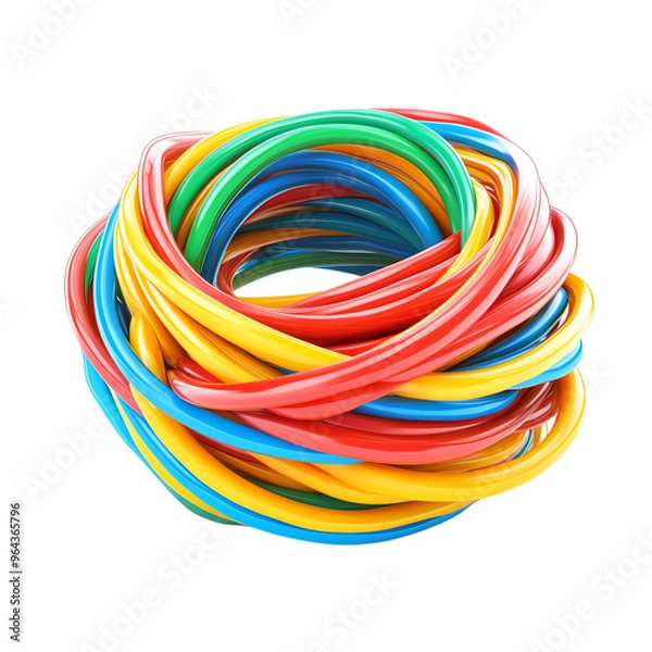 Fototapeta A colorful arrangement of twisted plastic ropes showcasing vibrant hues, perfect for creative and playful designs.