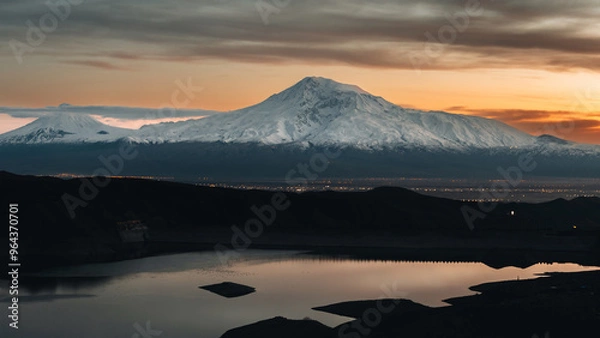 Obraz Mount Ararat at sunset, snowy peak of the volcano