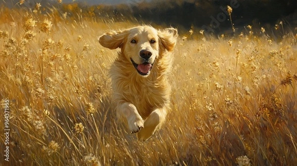Fototapeta Golden retriever in nature. Generative AI