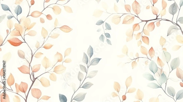 Fototapeta Soft watercolor leaves create a serene and elegant backdrop, perfect for nature-themed projects and peaceful designs.