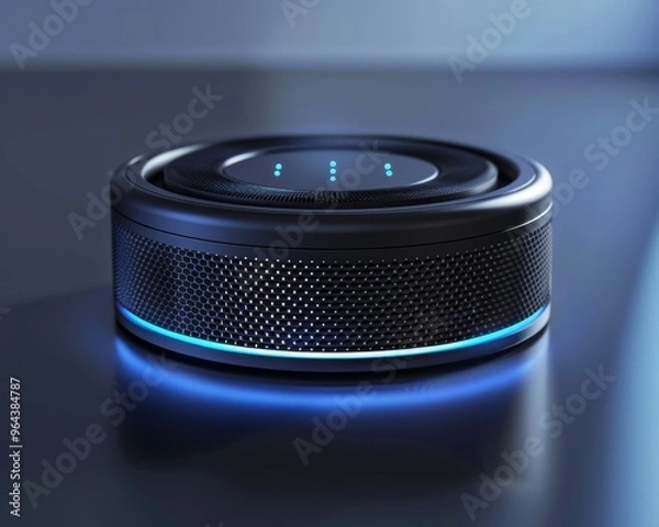 Fototapeta Smart home speaker with voice command feature, modern technology