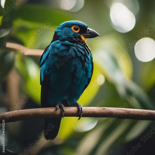 Obraz Majestic Bird Perched on Mossy Branch with Background Blur in Golden Light