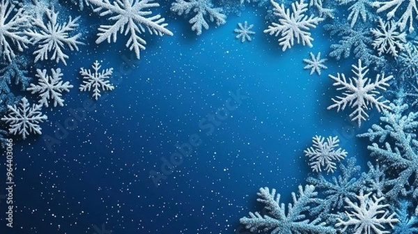 Fototapeta Winter Wonderland: Snowflakes on Blue Background, Vector Illustration with Space for Text, Perfect for Christmas and New Year's Celebrations, Snow Border Design.