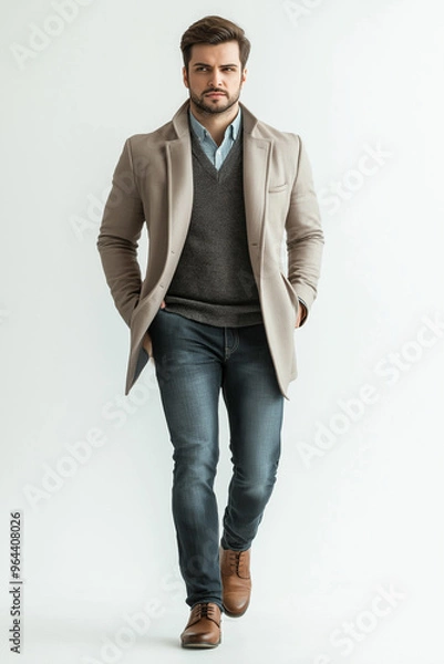 Fototapeta man walking on white background to cut out for visualization, generative AI
