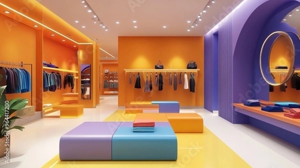 Fototapeta Modern retail space with vibrant colors and bright lighting.