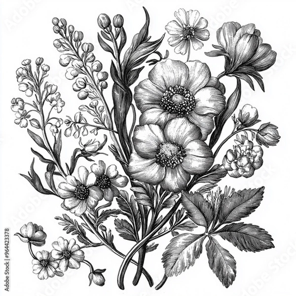 Obraz black and white flowers