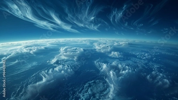 Obraz Stunning view of celestial clouds from space  ethereal swirls against the deep blue of the cosmos