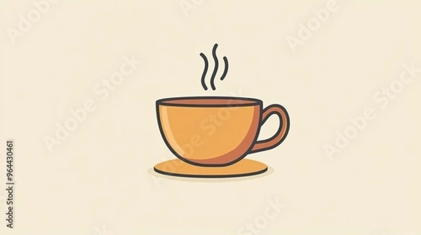 Fototapeta A simple coffee cup icon with rising steam, designed in flat vector style for cafe or breakfast themes.