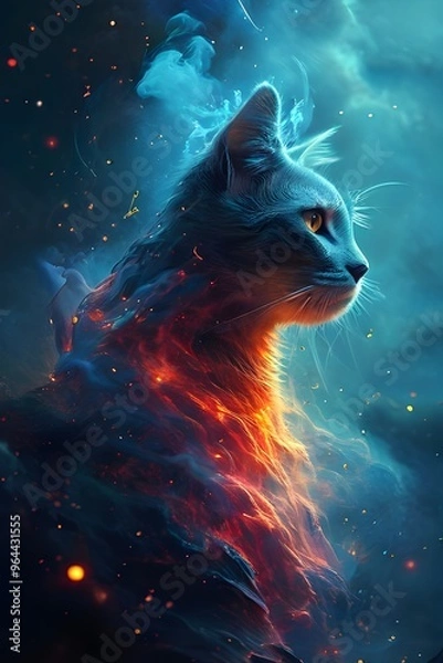 Fototapeta Face cute cat. The artist used brushstrokes in the style of impressionism. The painting is executed in oil on canvas with elements of pastel painting.
