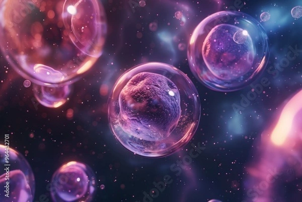 Fototapeta Abstract glowing cells in a colorful space. Science fiction and futuristic design concept for visual effects.