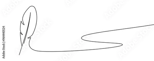 Fototapeta One continuous hand drawn bird feather on white background. Writes letter. Vector 10 EPS.